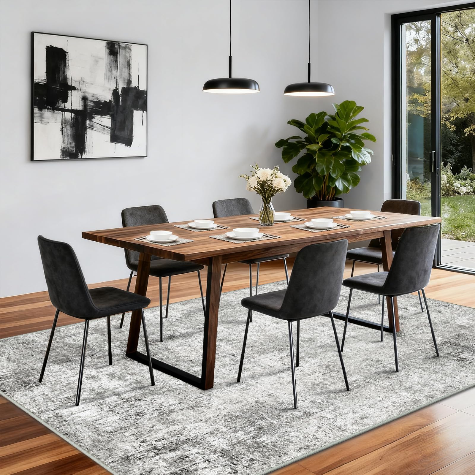 INOVADAY Waschbarer Teppich Wohnzimmer 120x180 cm Moderne Abstrakt Teppich Schlafzimmer mit Weichem Kurzflor rutschfest Minimalistische Teppiche für Lounge Esszimmer Grau/Weiß