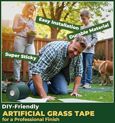 Miniatura 5 de Cinta de Costura de Césped Artificial de Doble Cara 6" x 16' Cinta de Costura Autoadhesiva para Pisos de Concreto y Madera, Patios, Alfombras de