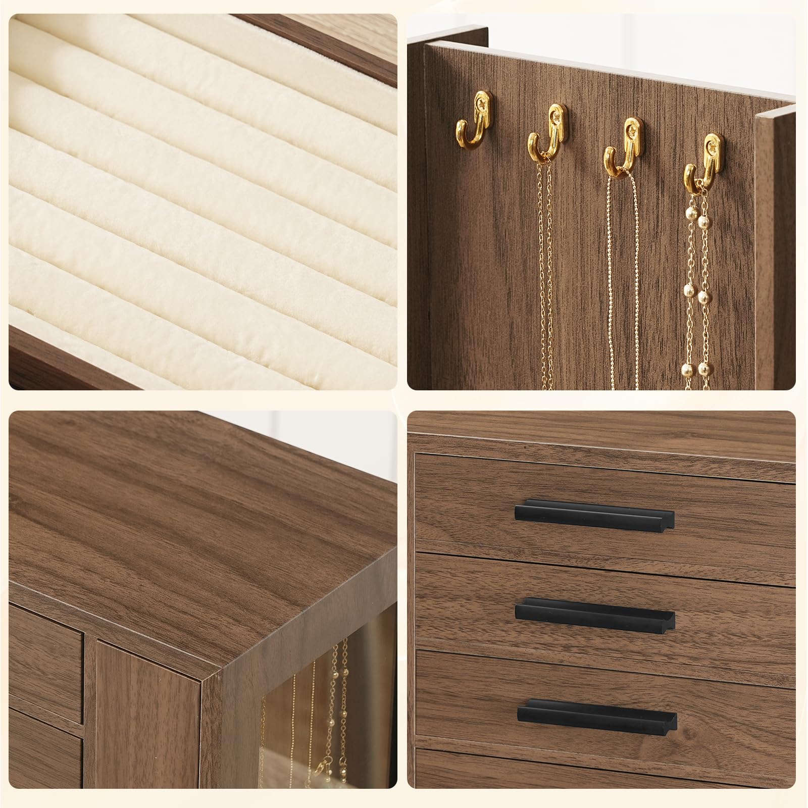 HOOBRO Caja para Guardar Joyas con 5 Niveles, Joyero de Madera con Ventanilla Transparente y 2 Cajones Verticales, Cofre para Joyas, Pendientes, Collares, Anillos, Relojes, Nogal y Negro EBH19JB04