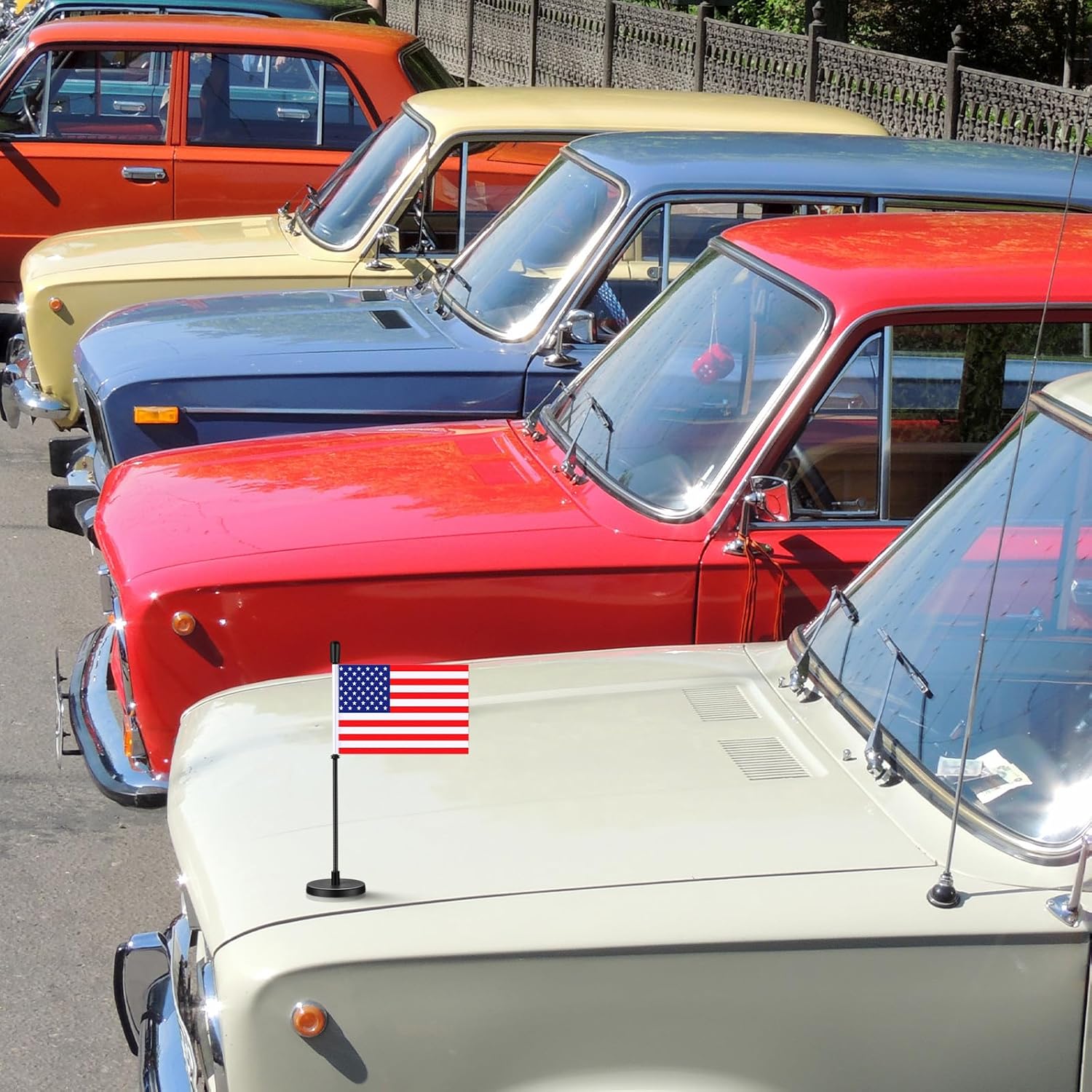 2 Pack American Car Flags with Magnetic Base Mount Spring Steel Flexible Pole 4" x 6" Us National Magnetic Flag for Truck Vehicle Boat Outdoor Using This to Find Your Car