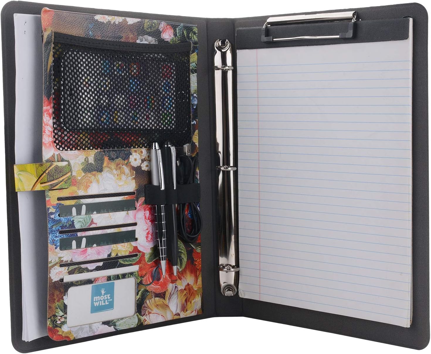 XIAOZHI Professional Portfolio, Floral Painting PU Leather Binder Padfolio, Business Planner Organizer with 3-Ring Binder, Purple, 9.5 x 9.5 x 12.8" : Office Products