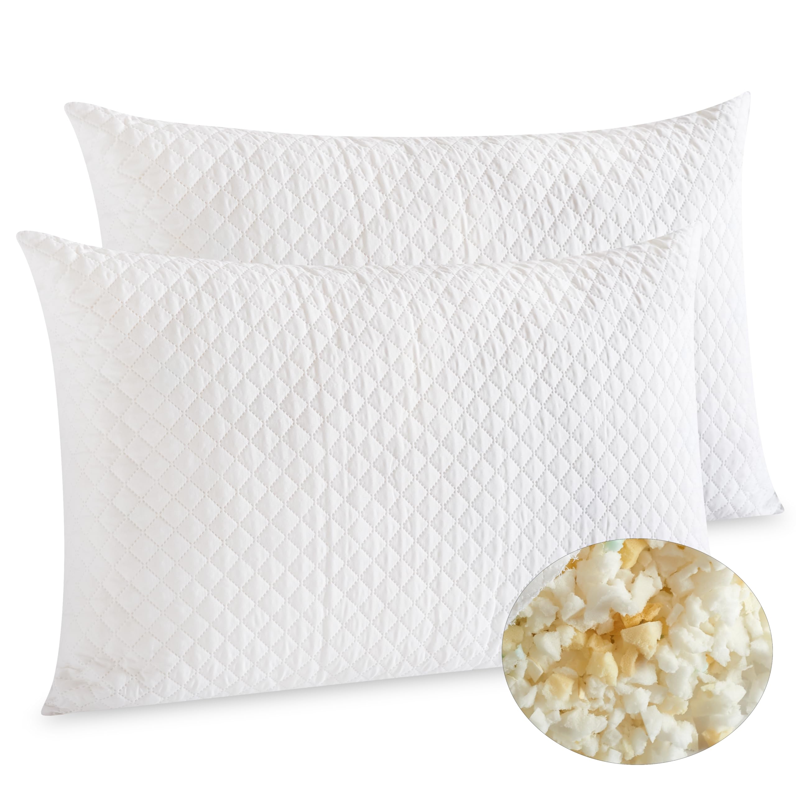Shredded Memory Foam Pillows 2 Pack – Cooling Adjustable Bed Pillows with Hypo-Allergeni...