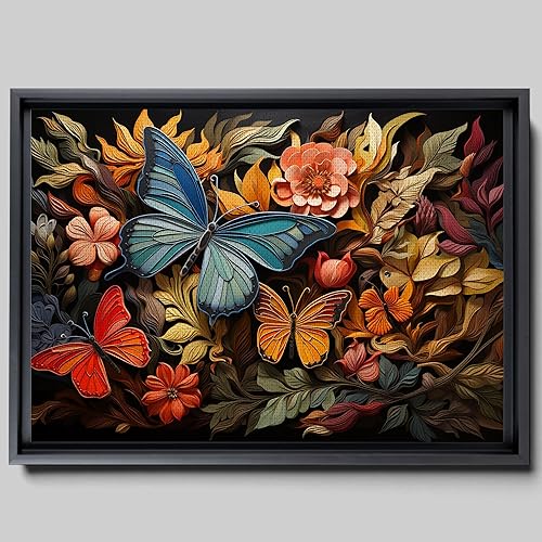 Flourishing Wings, Colorful Butterflies & Floral Wall Art Print, Inspired by Mexico Folk Art, Vibrant Butterfly Home Decor and Tile Artwork, Decor