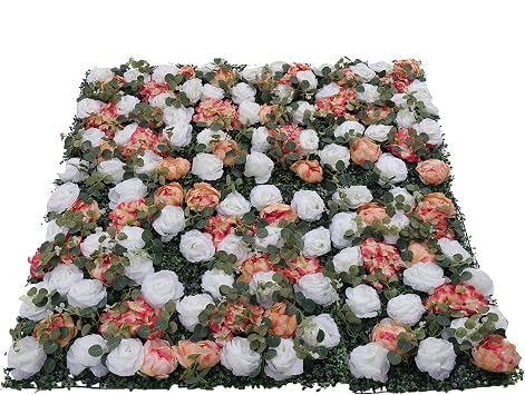 Artificial Flower Wall Panels, Silk Wedding Flower Wall Backdrop Panel, 3D Floral Panel Artificial Floral Wall Mat Flower Screen for Photo Party Wedding Wall Background Decor 6PCS White, Pink