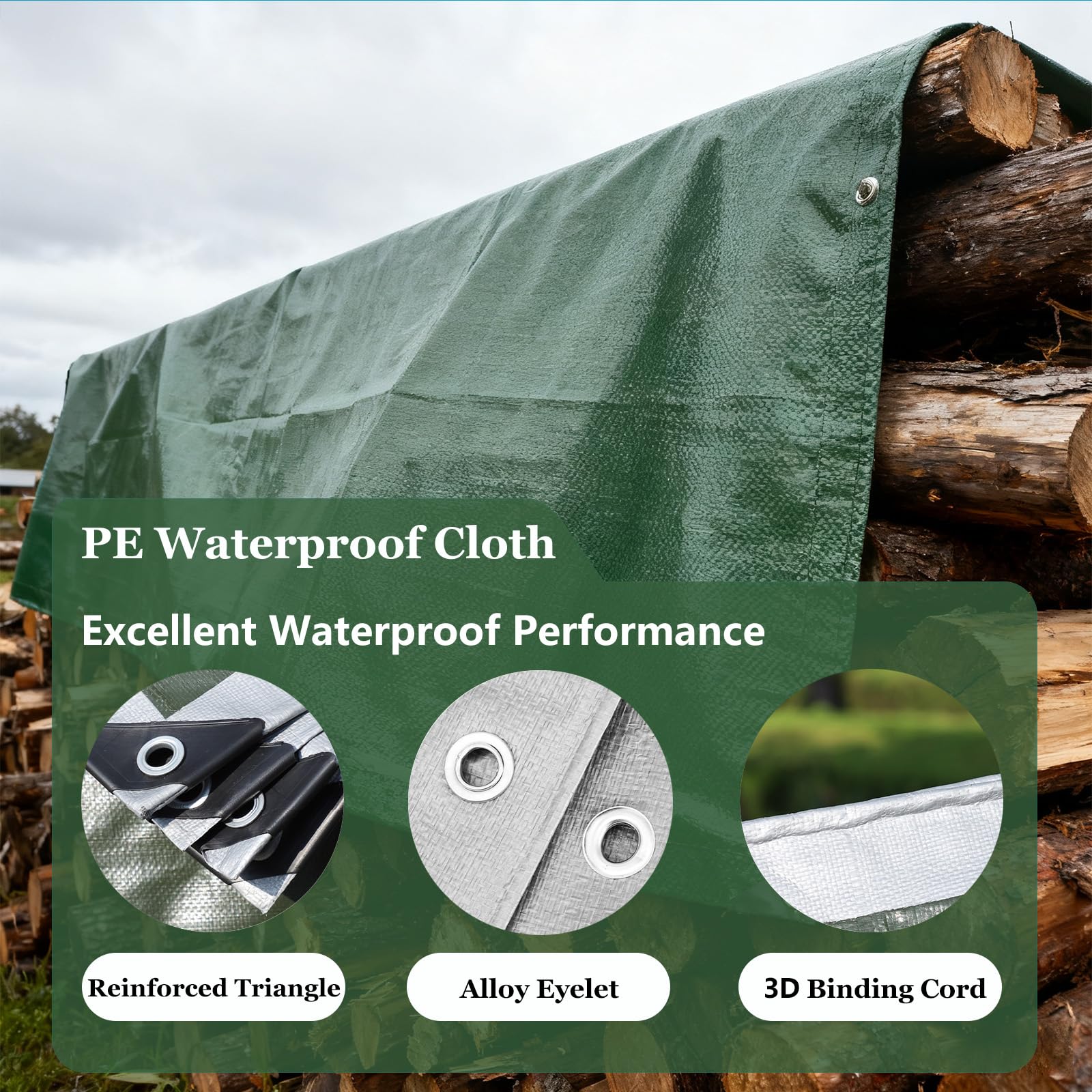 2.5m x 4.5m Grün Abdeckplane Plane wasserdicht mit Ösen UV-beständig reißfest schimmelresistent Tarp für Gartenmöbel Auto Holz
