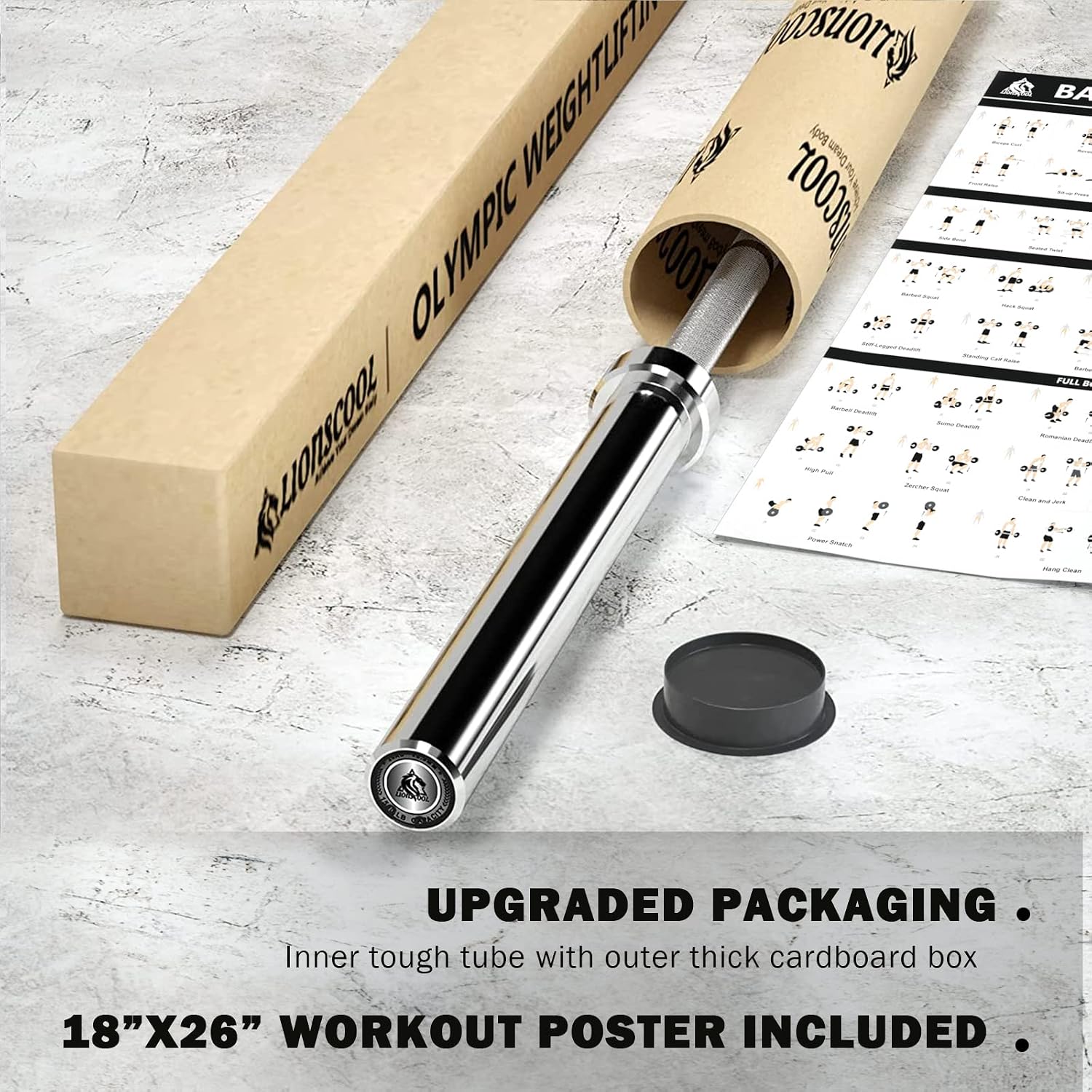 LIONSCOOL 7FT Olympic Barbell for Weightlifting, Power Lifting, 2 Inch Strength Training Bar for Squats, Deadlifts, Presses, Rows, Curls - 700lbs/1000lbs/1500lbs Capacity
