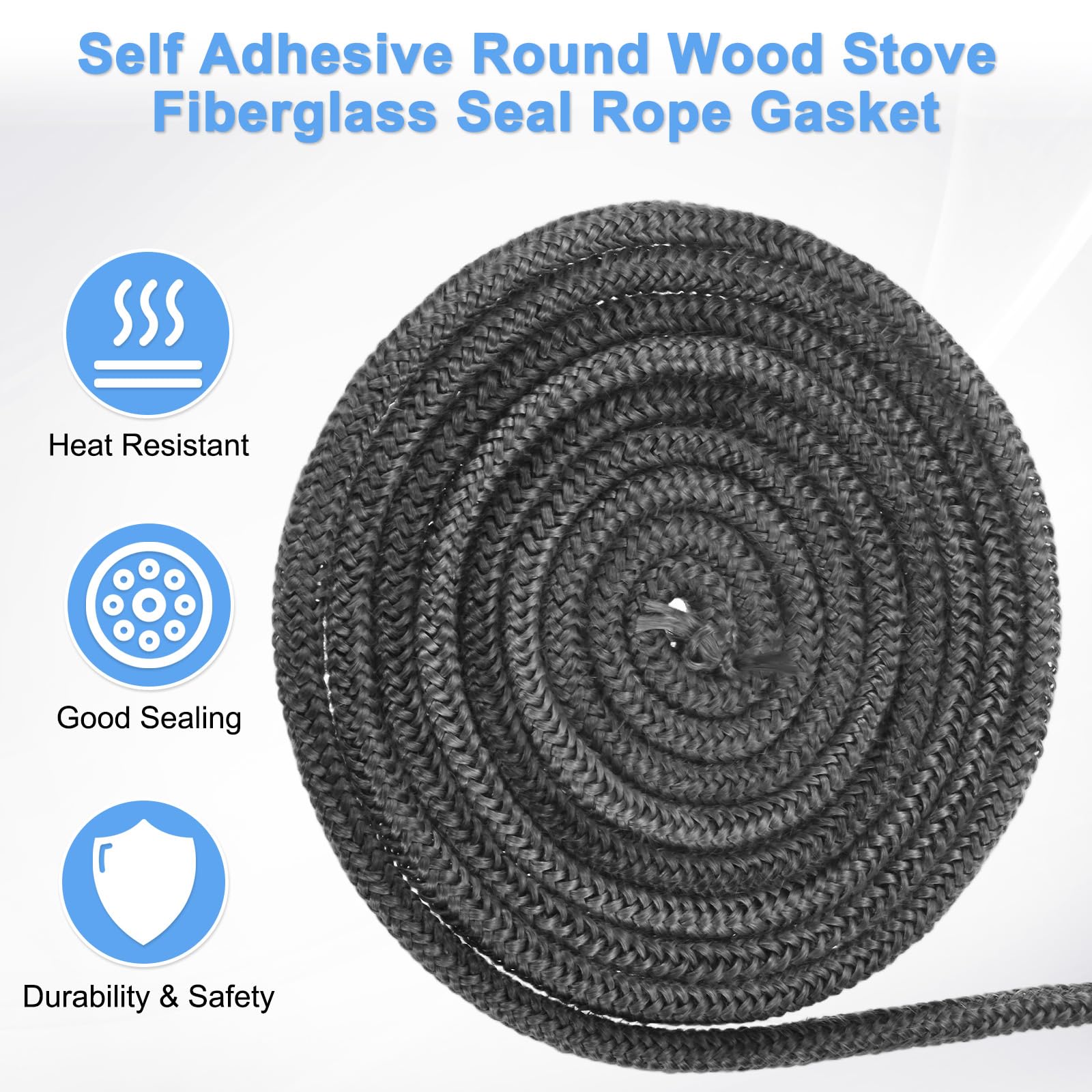 Cuerda plana de fibra de vidrio para estufas y chimeneas de 1/2 x 86.6 pulgadas, sellado duradero resistente al calor múltiple (negro)