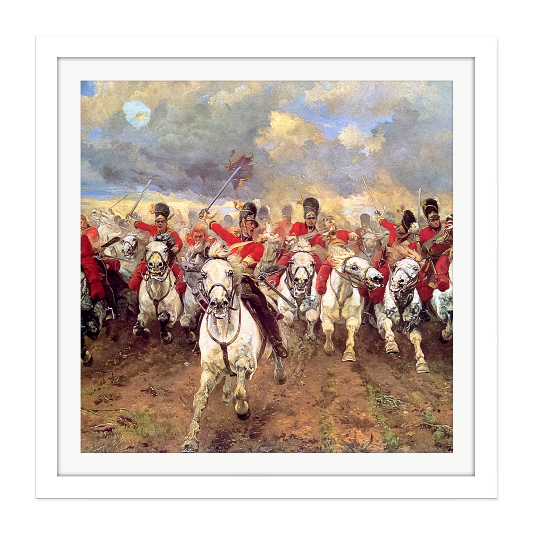Artery8 Thompson Scotland Forever Battle Waterloo Painting Square Wooden Framed Wall Art Print Picture 16X16 Inch