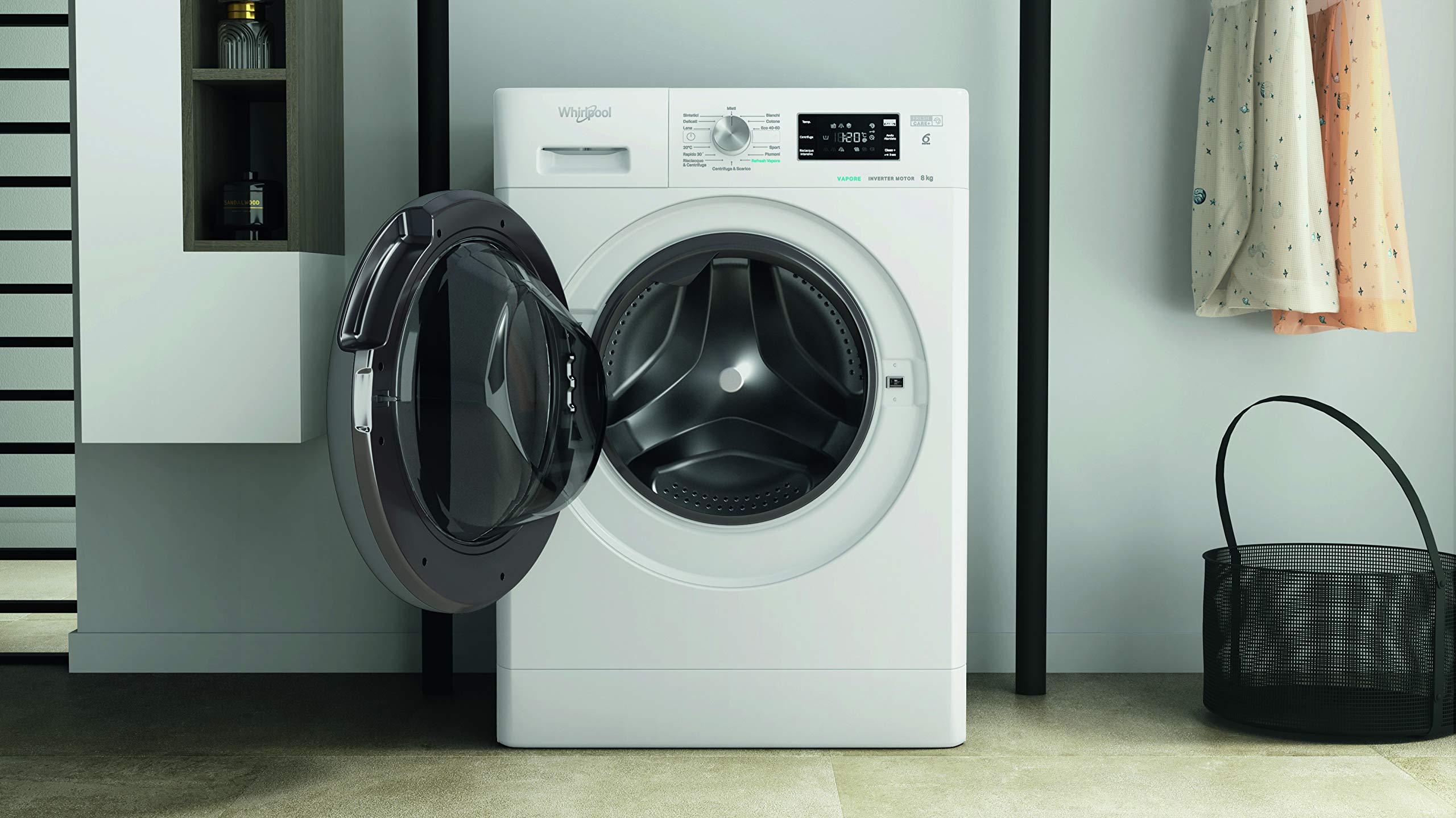 Whirlpool FFB 846 SV IT- Lavatrice 8 kg Libera Installazione, Carica Frontale. Centrifuga 1400 Giri Al Minuto. Larghezza 59,5cm, Profondità 63,0cm, Altezza 84,5cm, Classe Energetica A