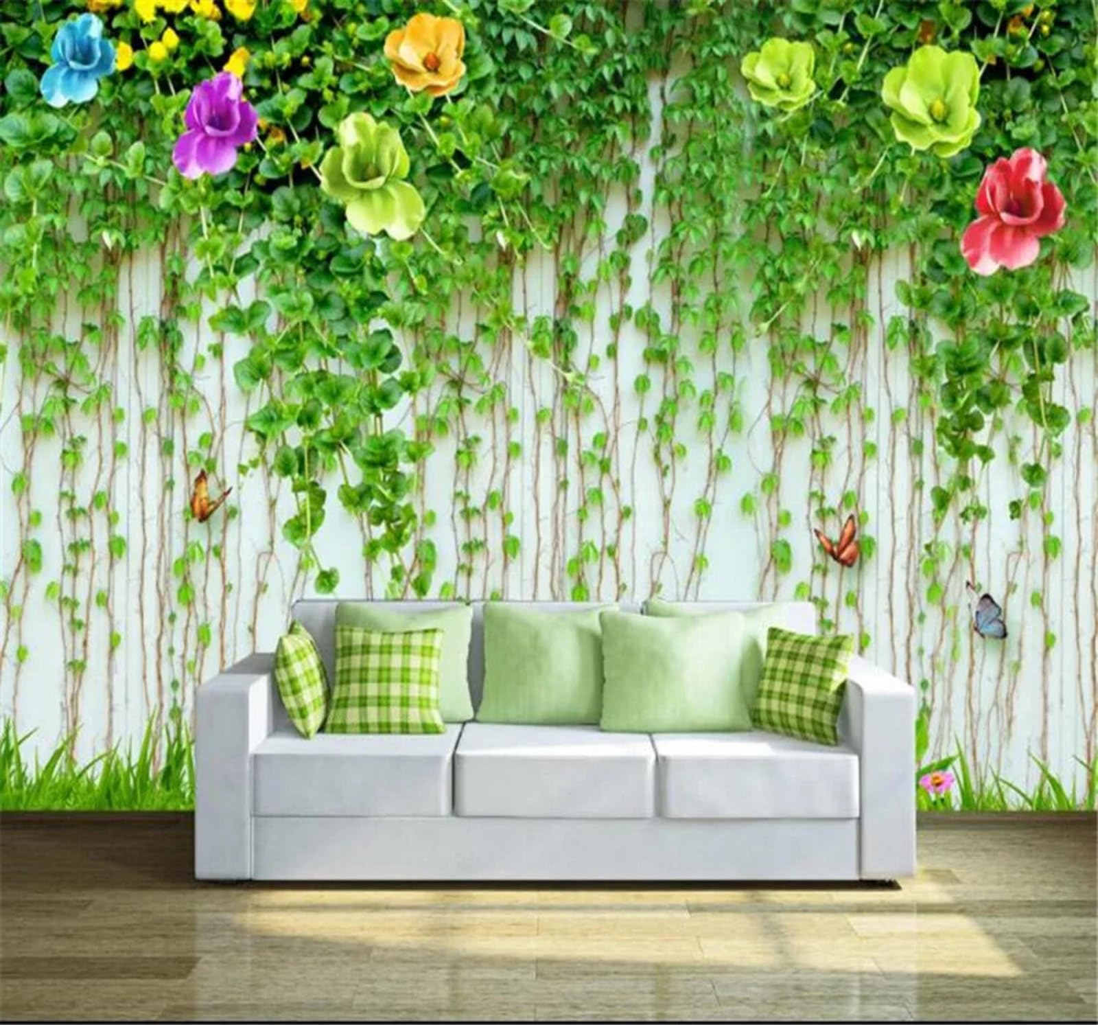 Tzxztt Fresh Green Plants Vines Flowers Modern 3D Wallpaper Premium Textured Silk Neutral Tones Material Ideal for Living Room Bedroom-350cm×256cm