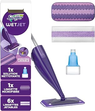 Flash Power Spray Mop Floor Cleaner Starter Kit, All-in-One Mopping System 6 Disposable + 1 Washable Pad + 1.25L Refill, Powered Deep Clean for Your Hard Floor Surfaces