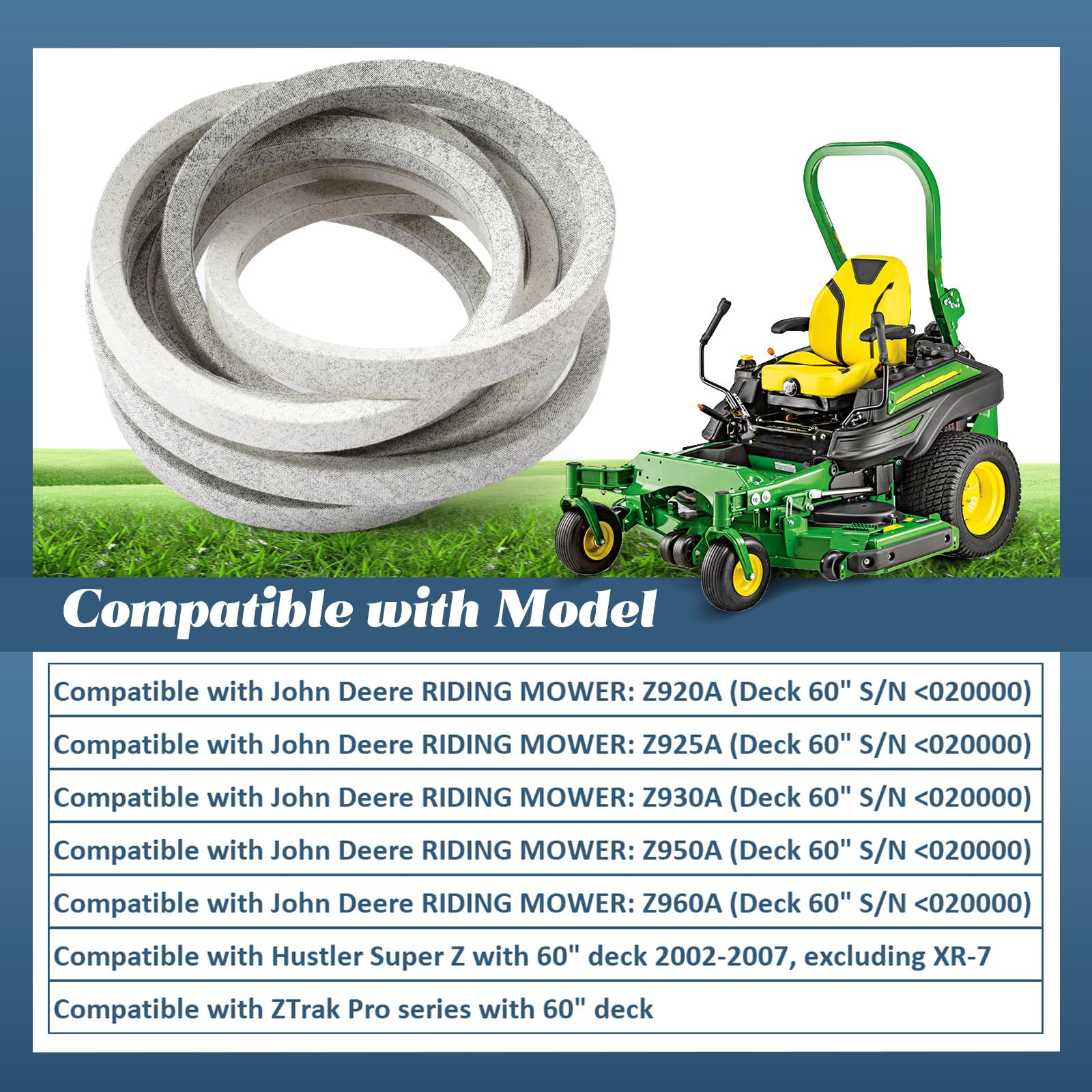 781310 TCU26297 - Correa trapezoidal de 5/8 x 180 pulgadas, repuesto para cortacésped John Deere Z920A Z925A Z930A Z950A Z960A para cortacésped ZTrak Pro Series para Hustler Super Z