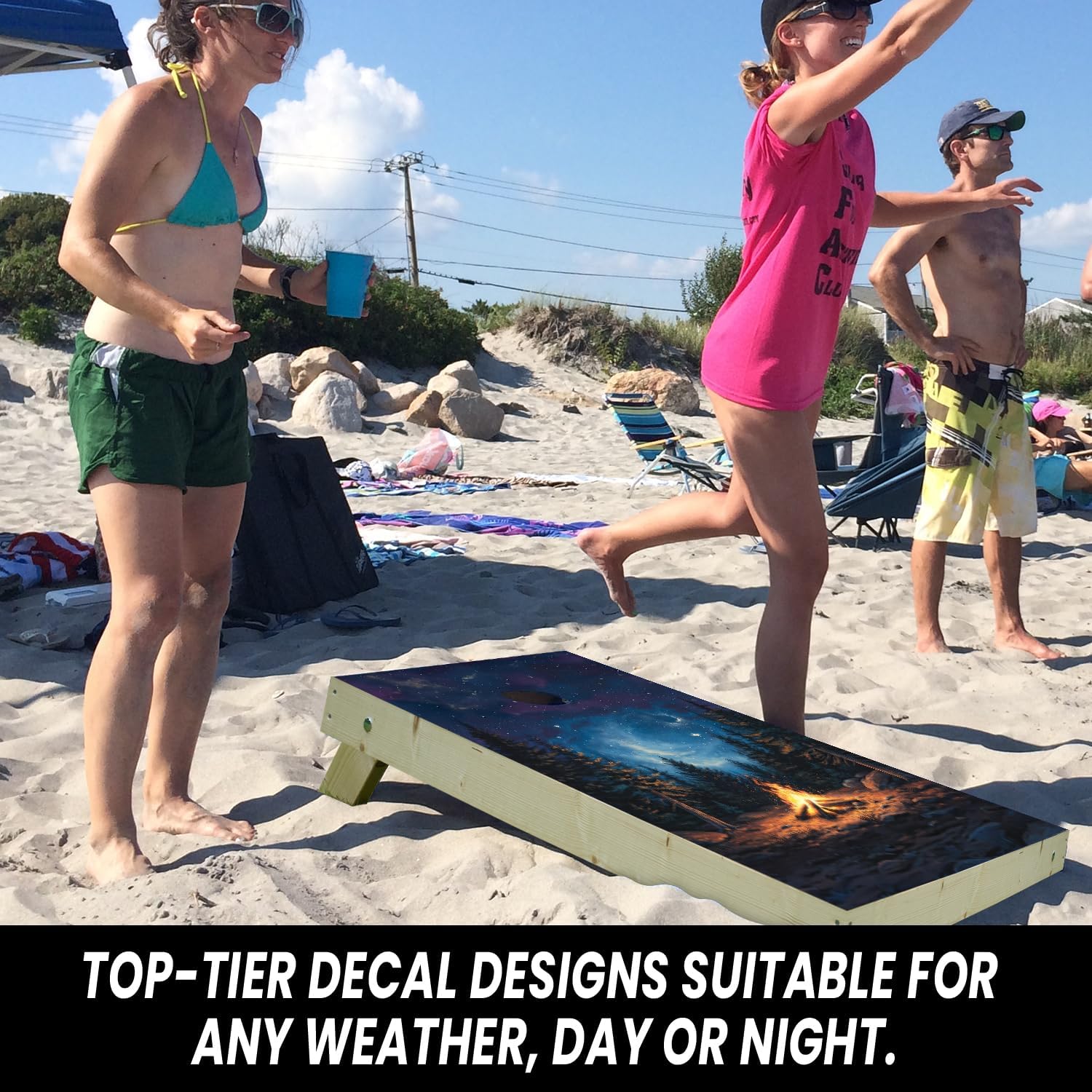 Gotsafety Camp Fire Cornhole Decal, Cornhole Board Vinyl Wraps Only - Durable and Easy to Apply & Adhesive - UV Protected & Printing, Set of Two - Cornhole Skins for Boards (48” x 24”)
