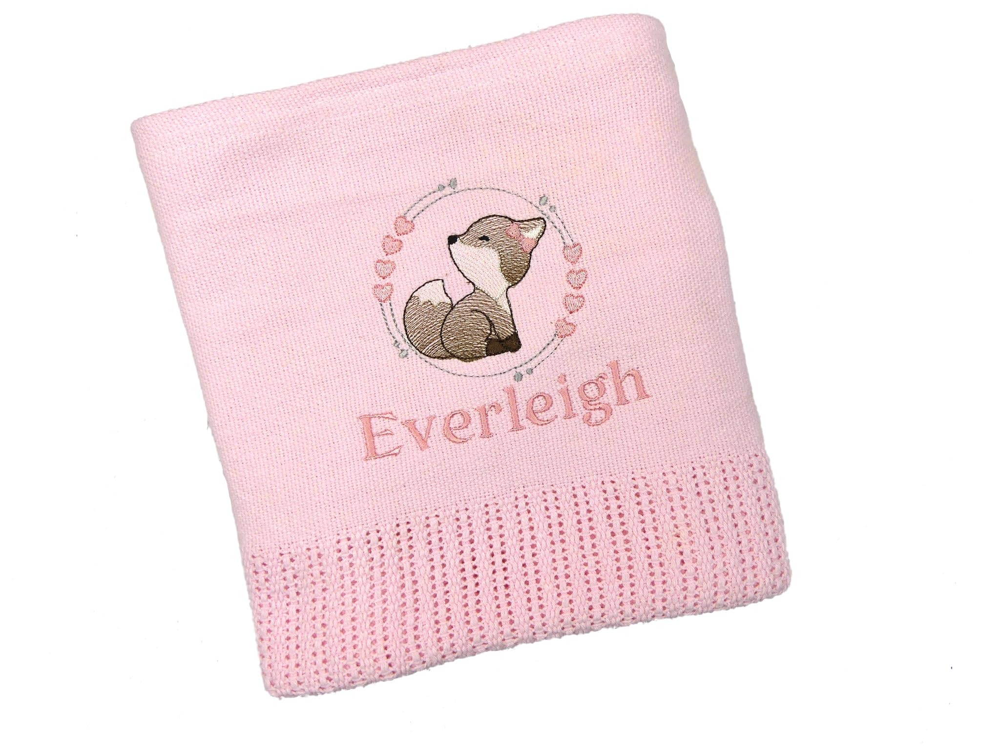 The Pyjama Party Pink Fox Personalised Baby Cellular Blanket With Embroidered Animal Motif 110Cm X 70Cm 100% Cotton Ideal Baby Gift
