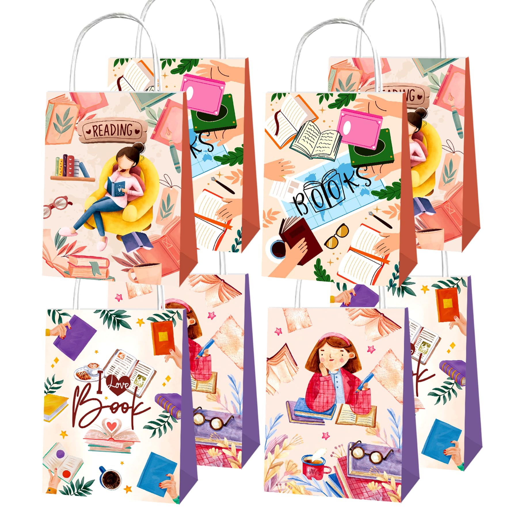 YXCMDCG 12 Pcs Book Party Bags Books Portable Gift Bag Goodie Bag Candy Bags for Book Party Decorations Reading Birthday Party Supplies