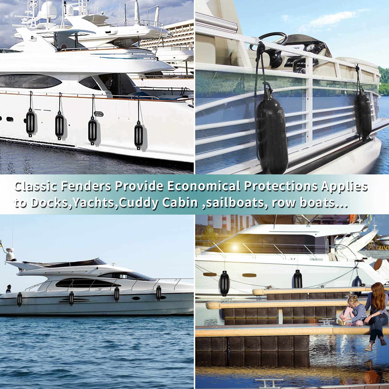 Sailortenx Boat Fenders 4 Pack 4.5'' x16'' Inflatable Ribbed Marine