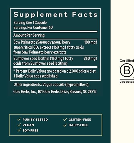 Miniatura 3 de Gaia Herbs Saw Palmetto - Apoya la función saludable de la próstata para hombres - Contiene palma de sierra y lecitina de semillas de girasol para