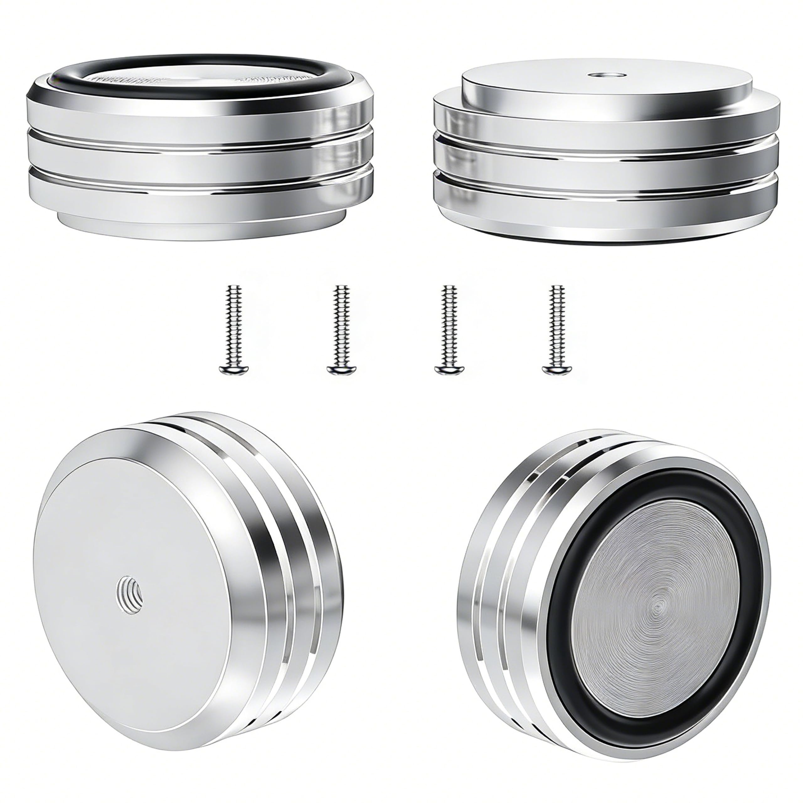 Monosaudio 4 x HiFi Lautsprecherständer Füße HiFi Spikes Pad Gerätefüße Aluminium Stoßdämpfer Isolationsfüße Absorber Füße HiFi Untersetzer für Verstärker Plattenspieler Subwoofer (Silber, SP3917)