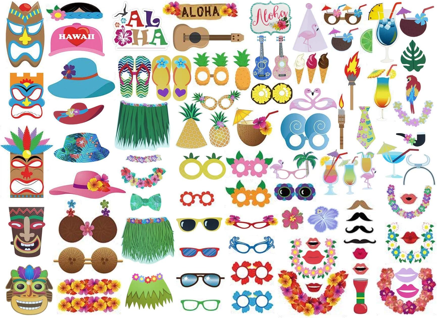 Etryo 96Pcs Luau Photo Booth Props - Decoration Supplies for Hawaiian Luau Beach Tropical Summer Birthday Children Parties. Luau Party Decorations for Funny Parties.