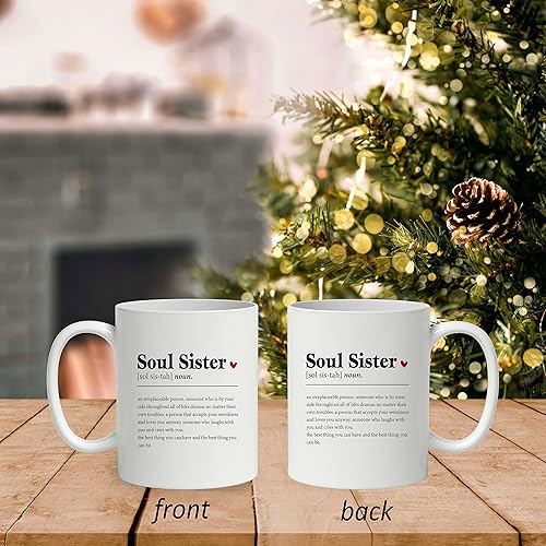 Vista 5 de DOTAIN Taza de café de 11 oz con frase "Sweet Quote Soul Sister", impresión de doble cara, linda hermana del alma, regalo para mejor amiga Soul