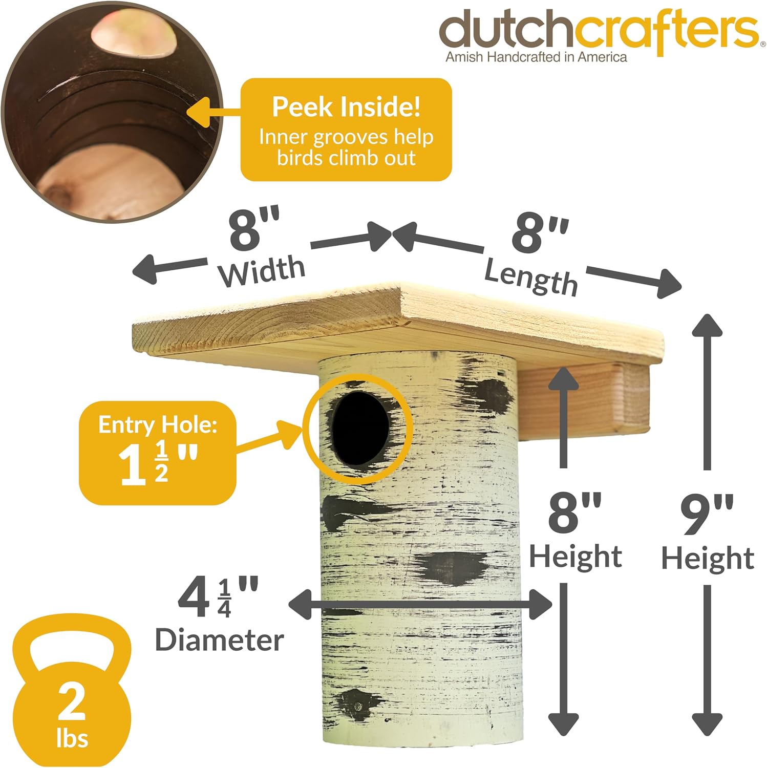DutchCrafters Cedar Wood Pole Mount Gilbertson Bluebird House with Removable Base, Weatherproof Wooden Birdhouse Blue Bird Nesting Box for Outdoors