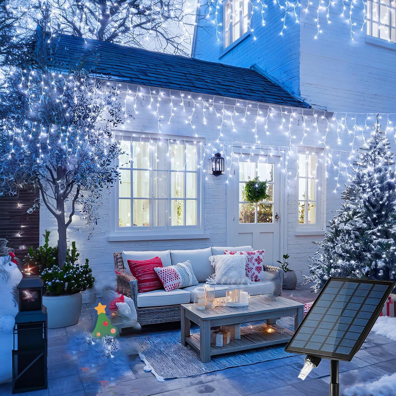 10M 300LEDs Solar Lichterkette Außen Eiszapfen Hängende String Licht mit Fernbedienung,Wasserdicht Eisregen Lichtervorhang Deko Seilbeleuchtung für Hof Hochzeit Garten Balkon Party (Weiß)