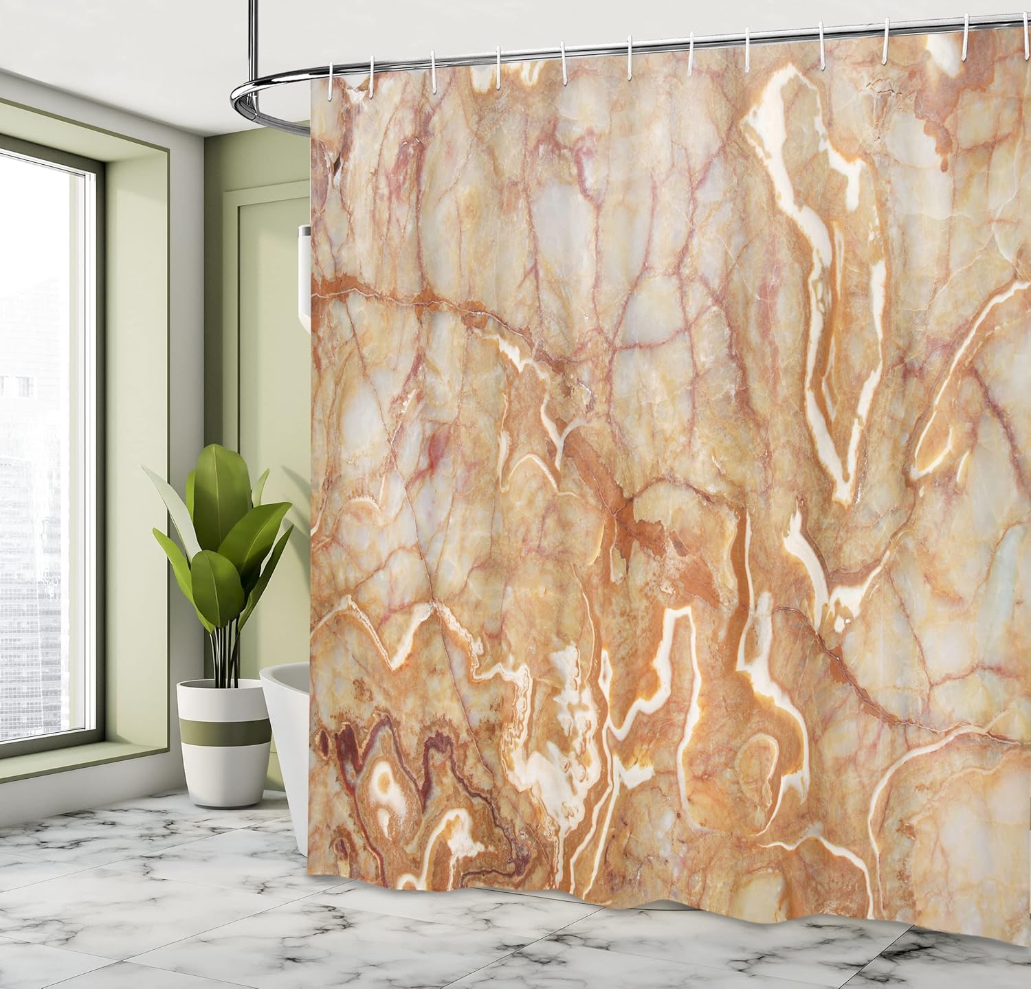Ambesonne Marble Shower Curtain, Different Version of Onyx Textured Stone Background Curved Veins Digital Image, Cloth Fabric Bathroom Decor Set with Hooks, 69" W x 75" L, Burnt Orange