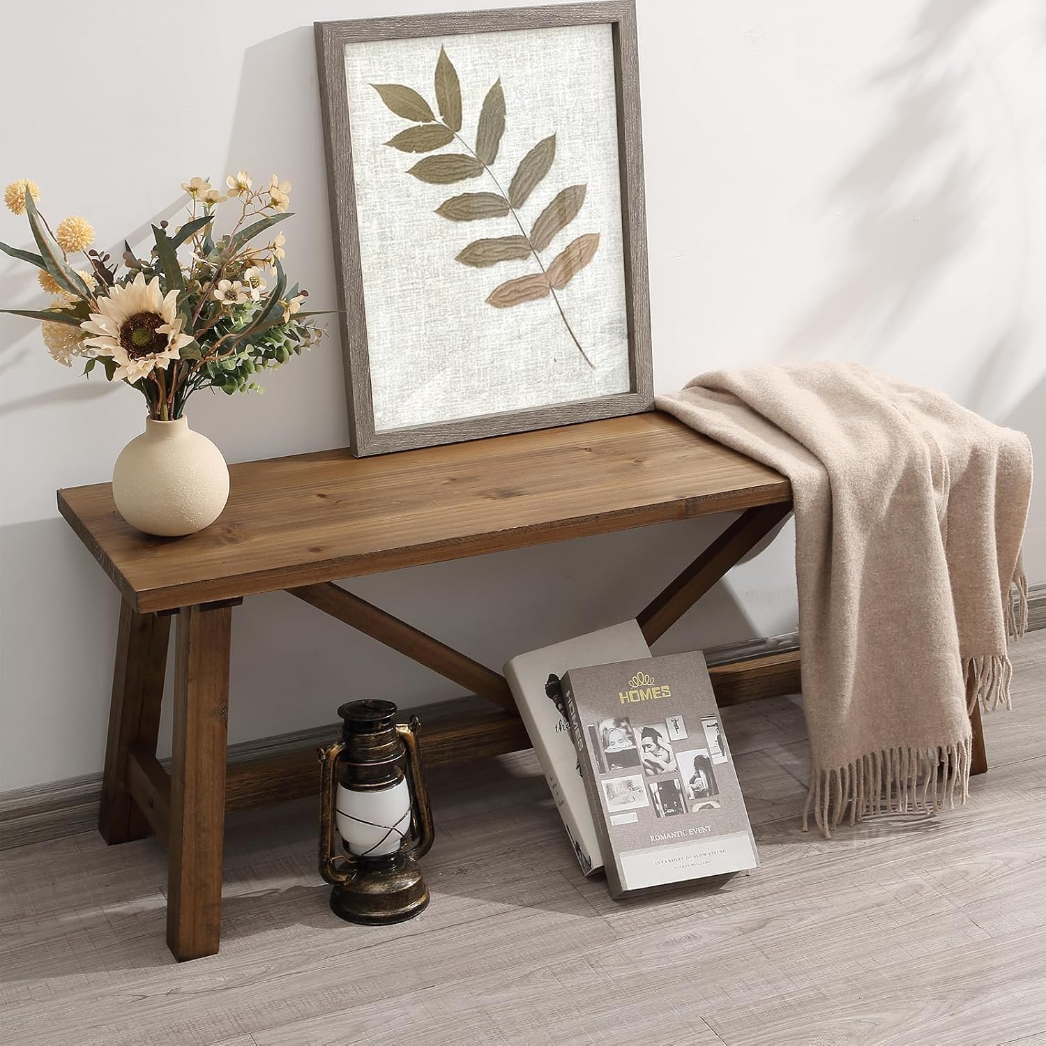 Wnutrees 43" Farmhouse Wood Bench, Narrow Bench, Long Bench Seat for ...