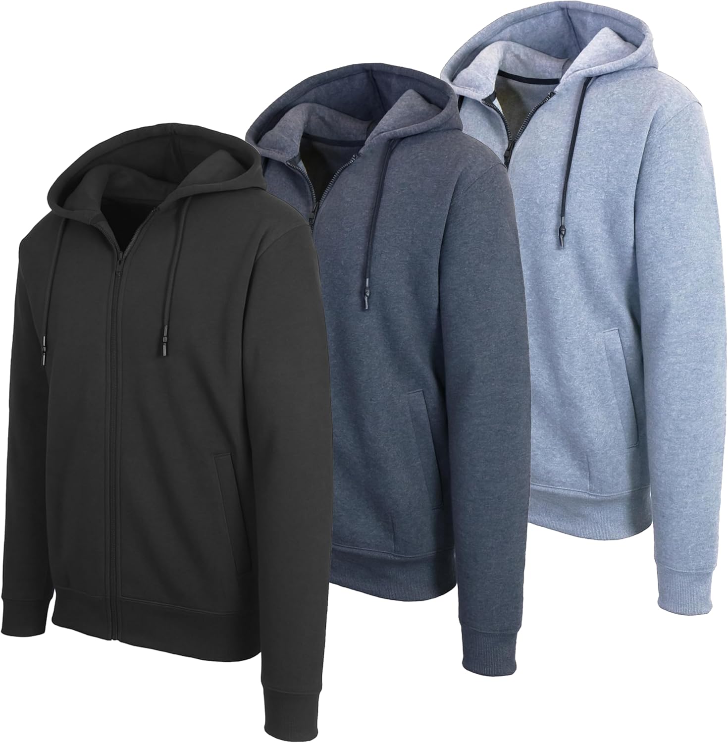 Galaxy by Harvic Men’s 3-Pack Fleece-Lined Zip-Up Hoodies – Warm Cotton Blend, Modern Fit Sweatshirts