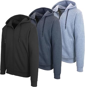 Galaxy by Harvic Mens 3-Pack Fleece-Lined Zip-Up Hoodies Warm Cotton Blend, Modern Fit Sweatshirts