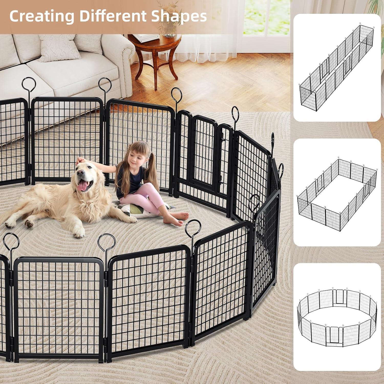 Yafylly Dog Playpen Outdoor, 40" Height 16 Panels Heavy Duty Anti-Rust Coating-Strengthened Dog Fence with Automatic Gravity Doors, Portable Dog Pen for RV Camping, Yard, Black