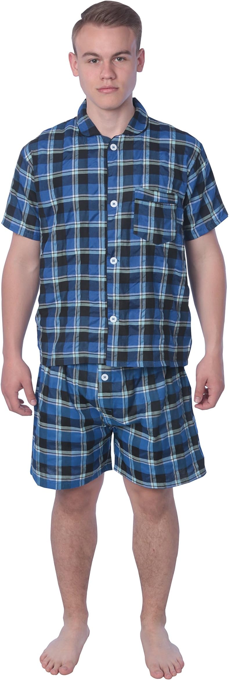 JAMES FIALLO Mens Pajamas Set, 100% Cotton, Comfortable, Non Sweating, All Seasons, Winter, Spring, Fall, Summer.
