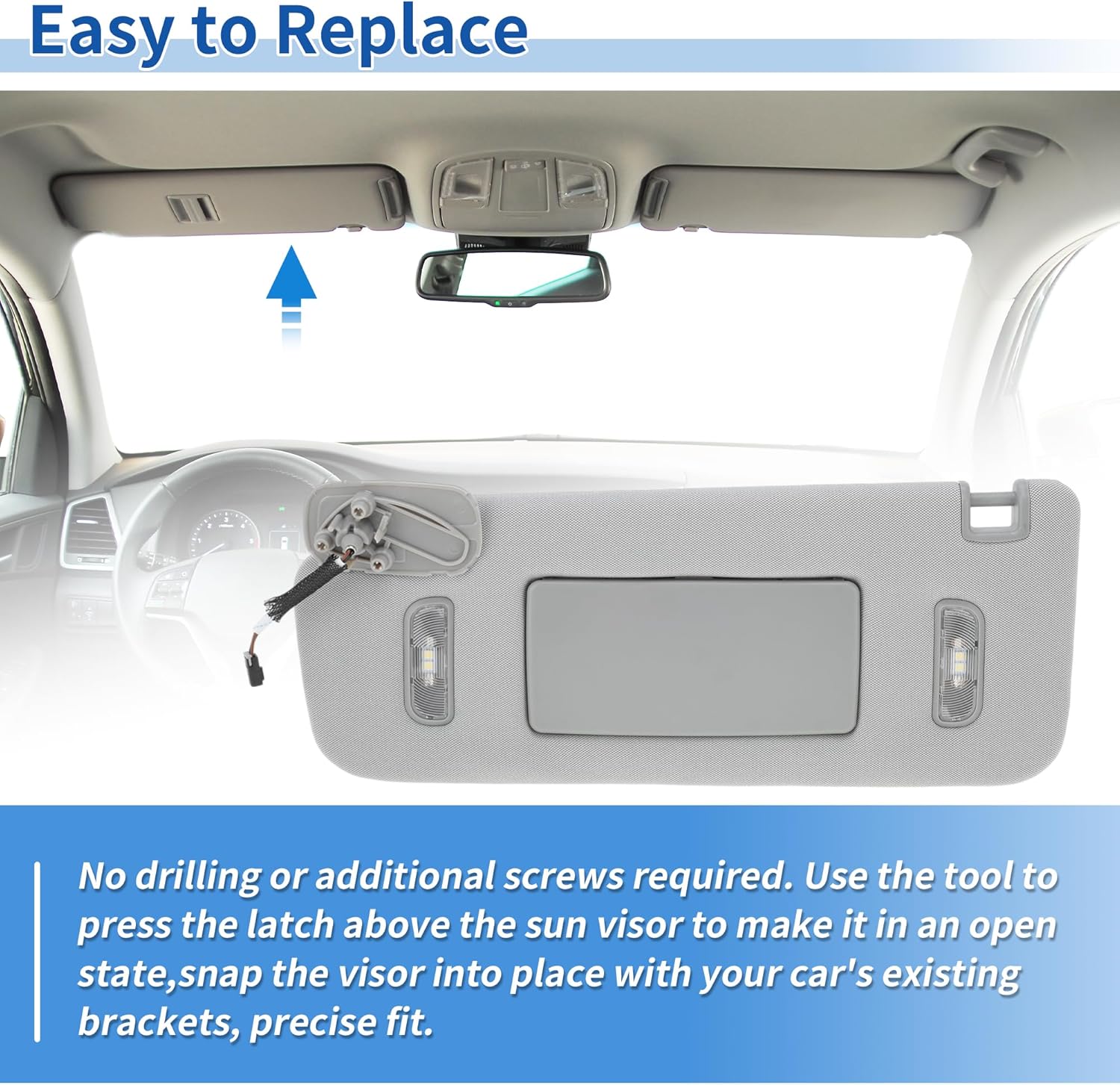 Left Side Sun Visor for Chevrolet Silverado 1500 2500 3500 2015-2018 Car Sun Visor Assembly W/Vanity Mirror & Light Replace No.23459655 Gray