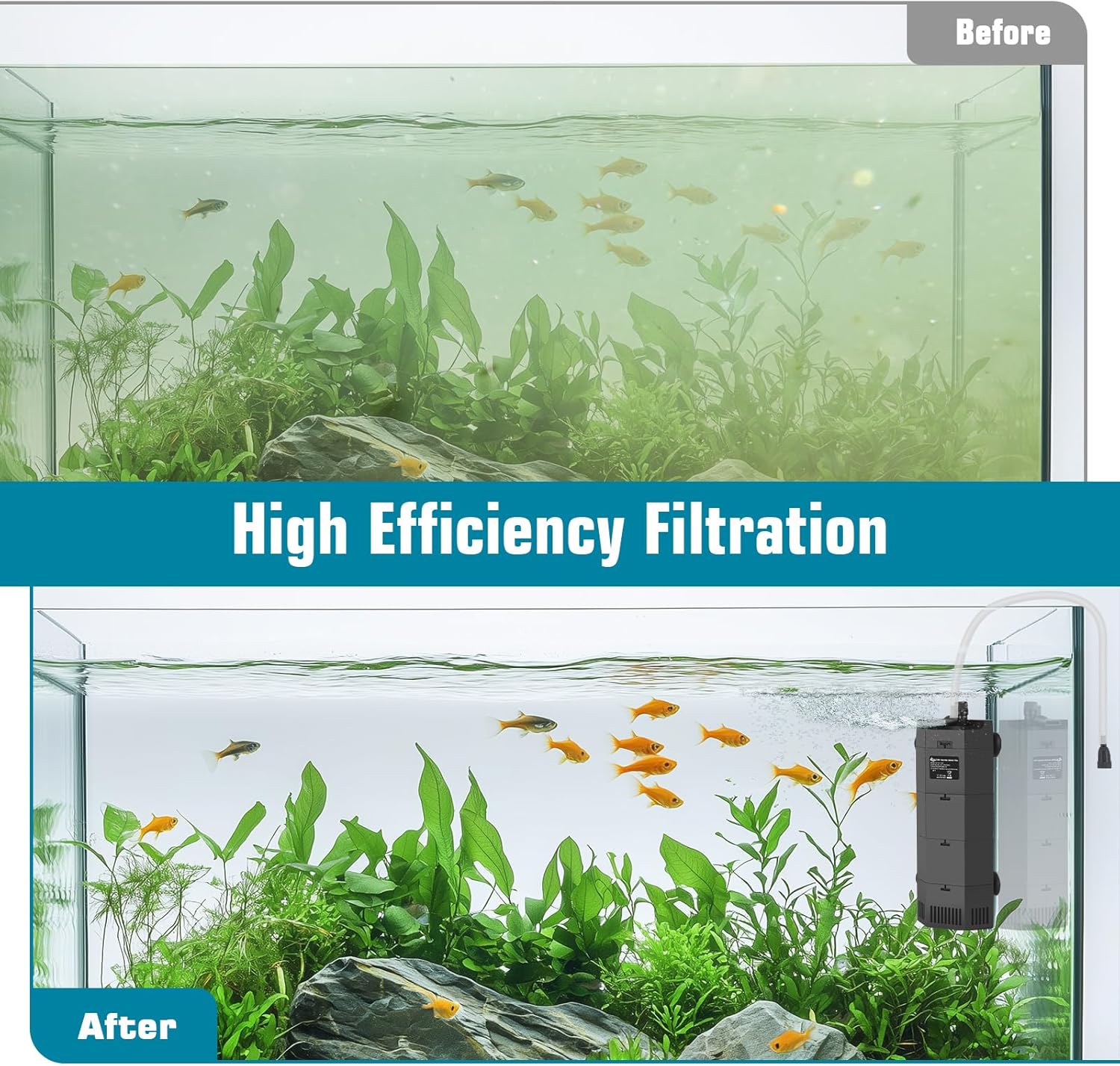 AQQA Submersible Aquarium Filter for 50-100Gal Fish Tank Whisper Fish Corner Filters with Adjustable Waterflow for Bio Filtration, Water Circulation and Oxygenation (12W,260GPH) thumbnail