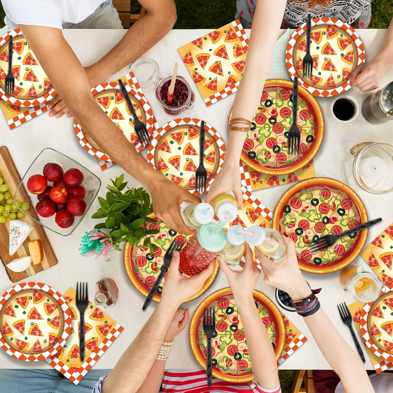 50 Guests Pizza Plates and Napkins Party Supplies Pizza Birthday Party Decorations Disposable Tableware Set Pizza Dinnerware Favor for Kids Boys Girls Baby Shower Picnics, 200PCS