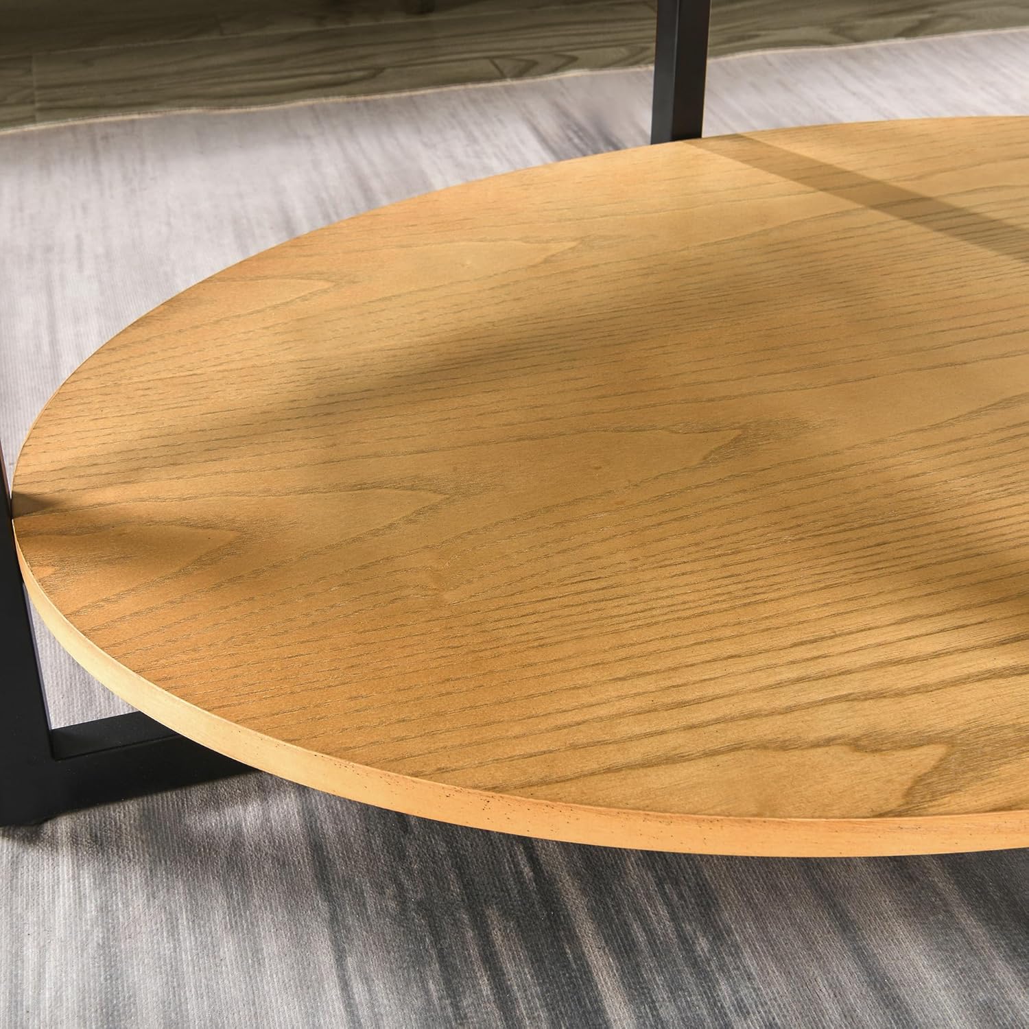 MODERION Oval Coffee Table with Storage Shelf, 43.3” Farmhouse Sofa Center Table with Umbrella Shaped Top, Solid Wood Living Room Cocktail Table for Office, Easy Assembly, Rustic Natural KFZ1811