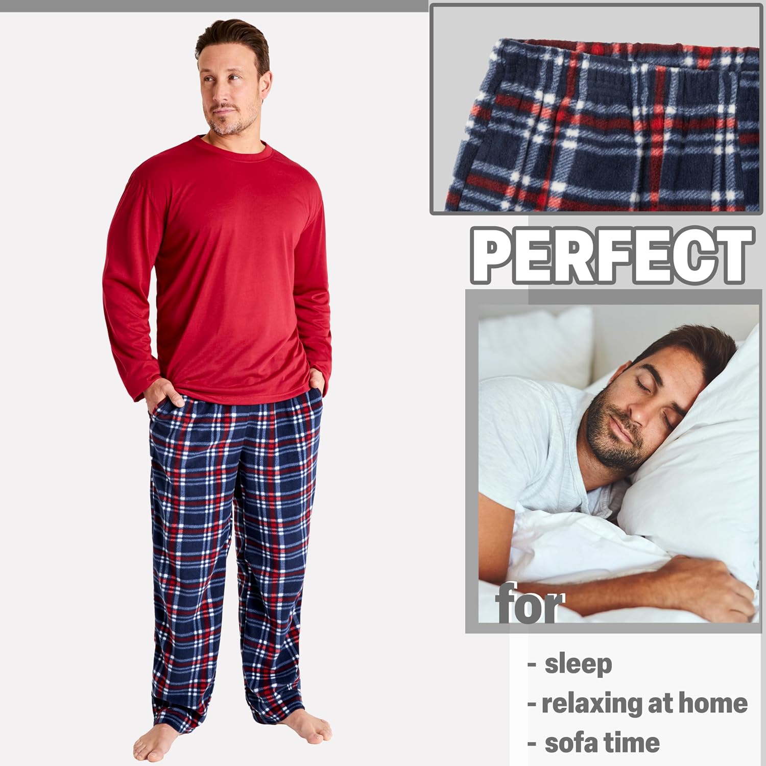 Get Trend Pajama Set for Men, Teens, 2-Pc Top, Lounge Pant with Pockets, Soft Sleepwear, Cozy Lounge Wear PJs, Gifts for Men