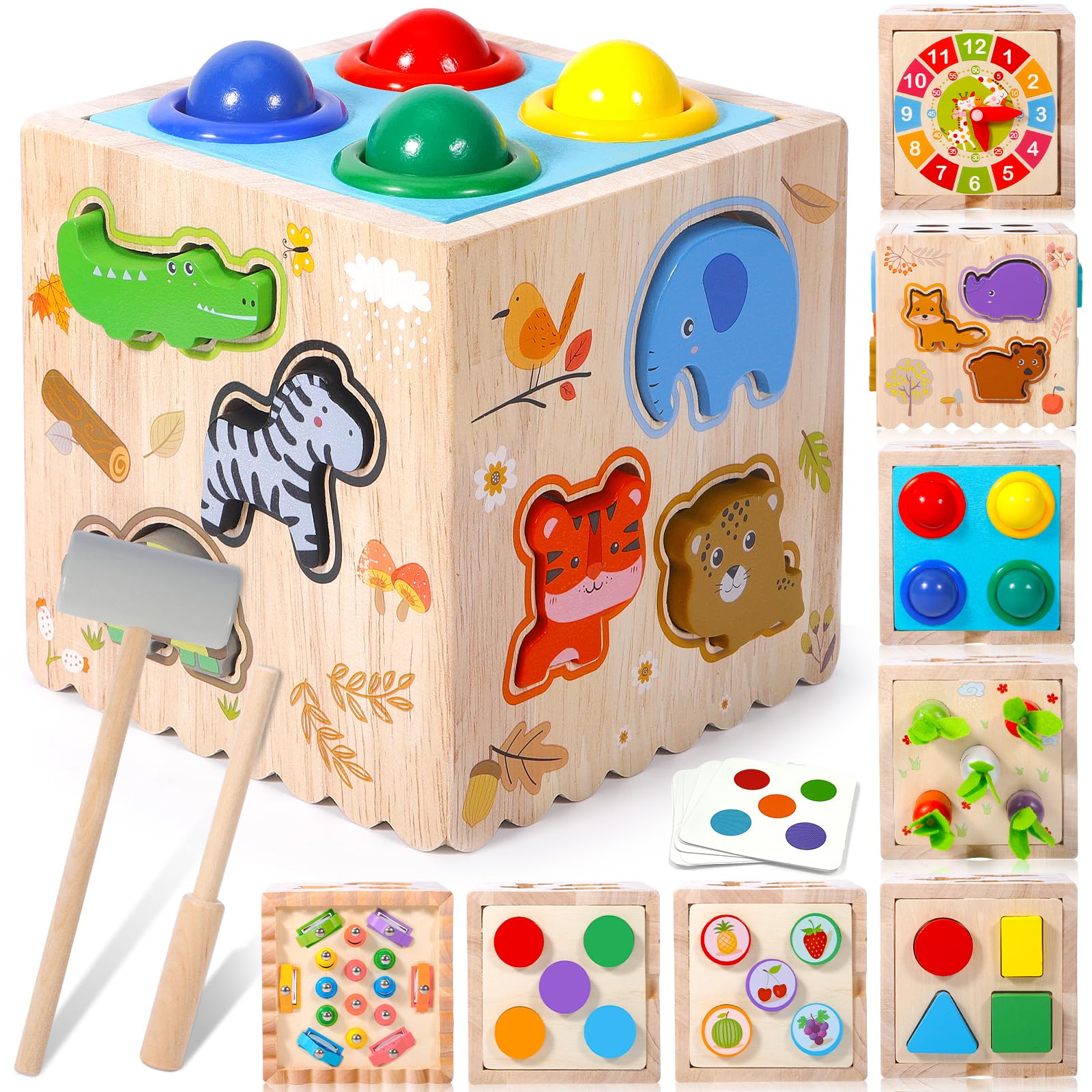 Giocattolo Montessori 8 In 1 In Legno Per Bambini 3-8 Anni - Cubo Attività Con Pesca, Forme, Frutta E Orologio - Gioco Educativo E Sensoriale