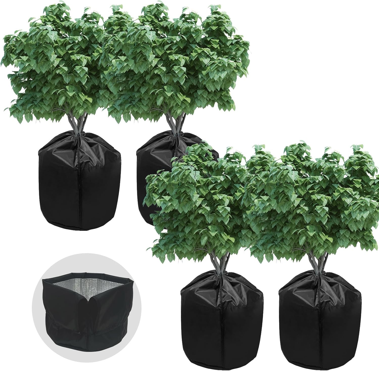 4PCS Plant Winter Protection Pot Covers, 17.7 * 21.6 Inchs Outdoor Pot Covers Pot Covers for Winter with Drawstring and Zipper Flower Pot Protection Bag for Outdoor Fruit Trees Potted Plants Shrubs