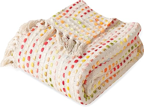 Miniatura 9 de THE ART BOX - Manta de algodón tejida a mano multicolor, manta turca, manta de algodón puro hecha a mano, manta de sofá, manta ligera de verano,