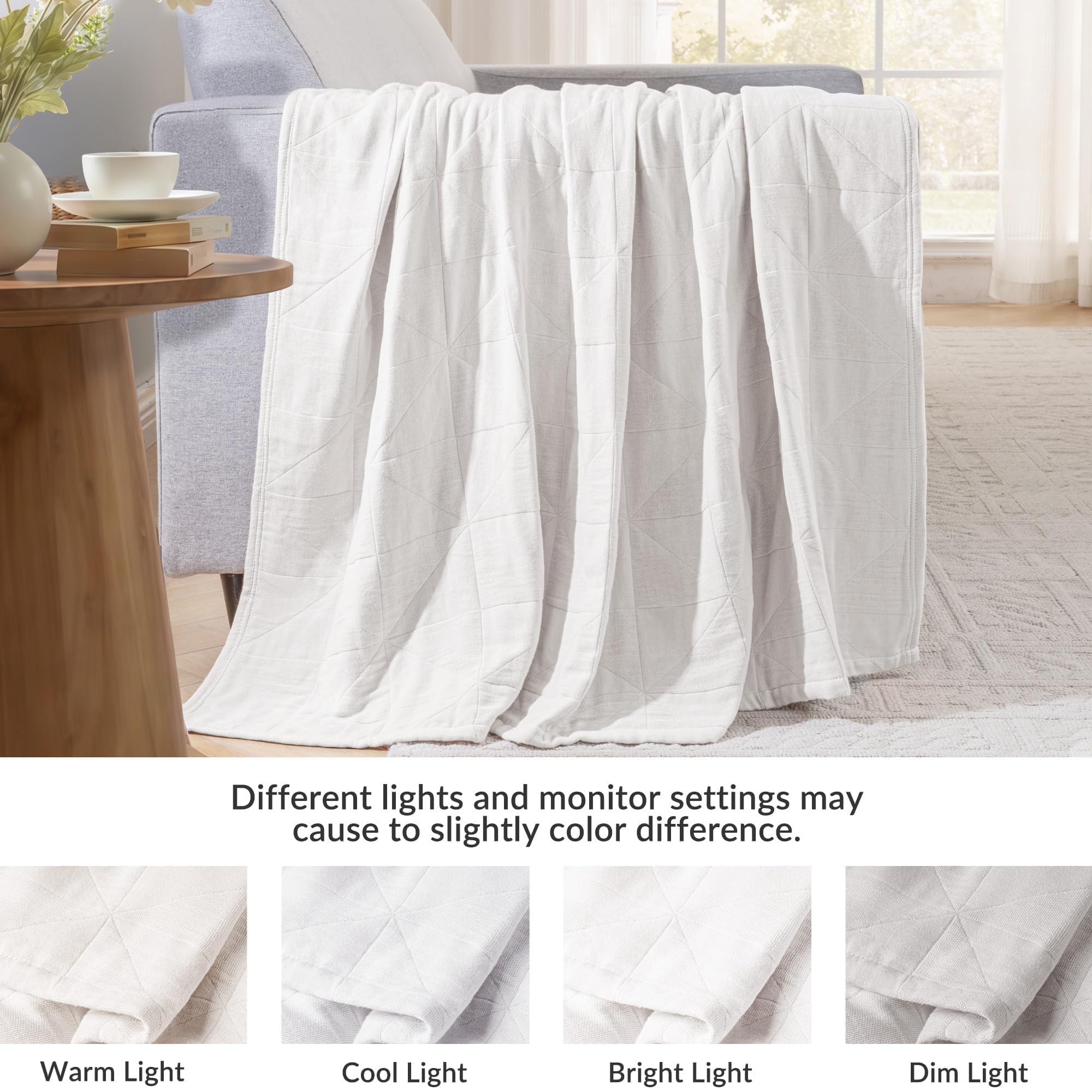 Exclusivo Mezcla 100% Baumwolle Musselin Decke, Atmungsaktive und Leichte Tagesdecke für Sofa und Bett, Weicher Überwurf für Sommer, 150x200 cm Reinweiß