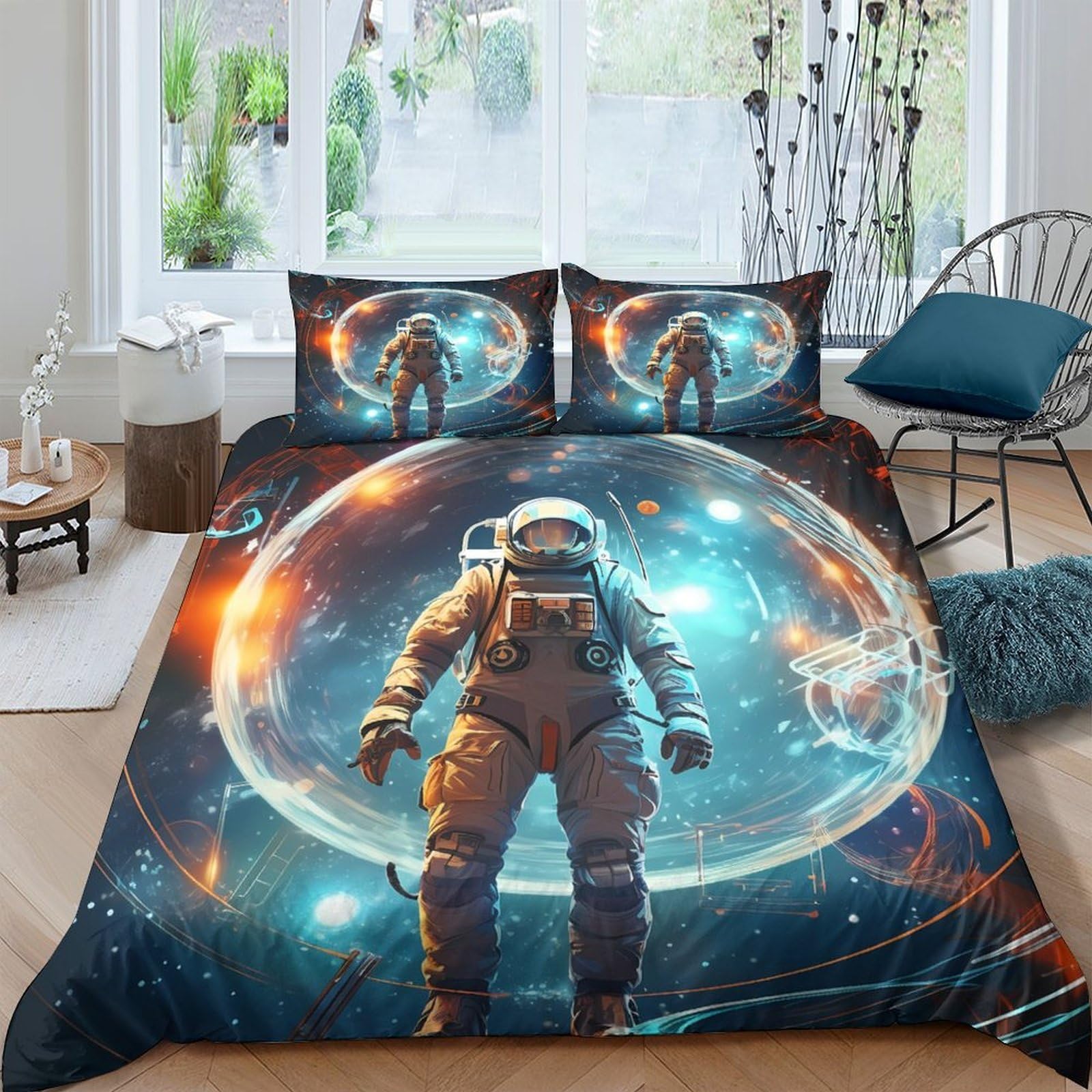 Ctjqhvkz Style-5 3D Printed Astronaut Galaxy Fitted Sheet Microfiber Soft Bedroom Decor Cosmic Nebula Mattress Cover For Home Dorm Single（135X200cm）
