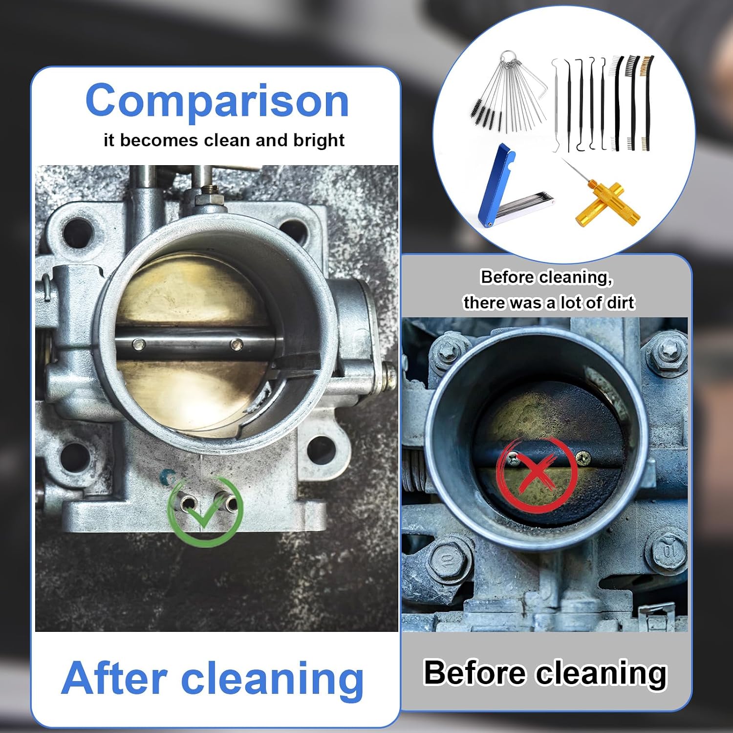 Carburetor Jet Cleaning Tool Kit, Airbrush Torch Tip Cleaner Set with Nylon Brushes Cleaning Hooks & Needles Wire Brushes Sharp Picks for Motorcycle Throttle Body Lawn Mower Small Engine ATV Welder