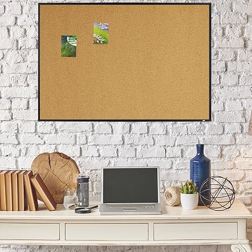 Miniatura 5 de Lockways Tablero de anuncios de corcho  Tablero de anuncios de doble cara montado en la pared de 36 x 24 pulgadas, tablero de anuncios de