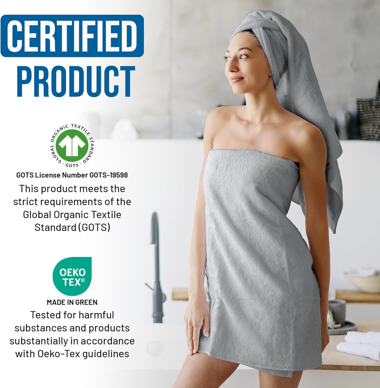 Oversized Bath Towels - 36 x 72 Extra Large Organic Cotton Bath Sheets for Adults | Jumbo Hotel-Size, Ultra Absorbent & Soft | 2 Pack - Image 2