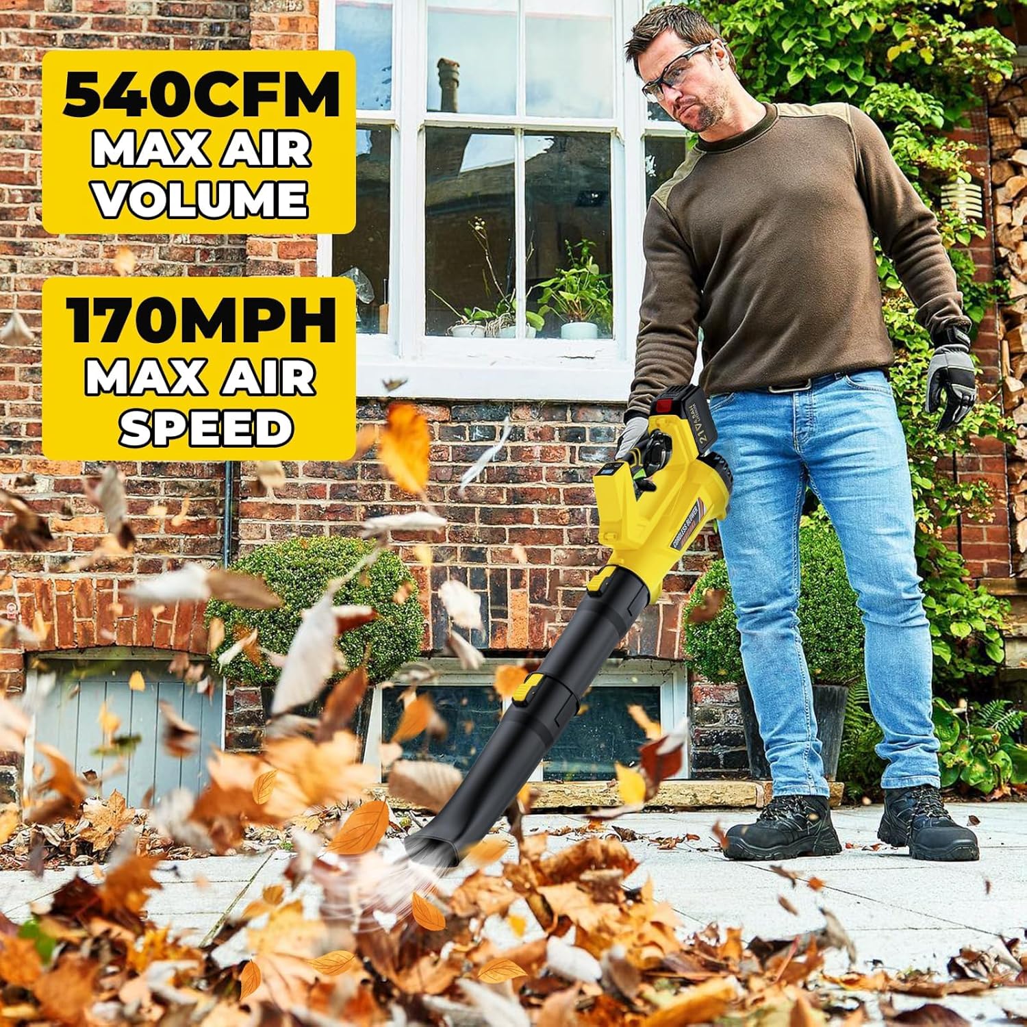 Cordless Leaf Blower with Battery and Charger, 540 CFM/170 MPH Electric Blower Cordless, 1 X 4.5Ah Lightweight Battery Operated Leaf Blower for Patio Cleaning Lawn Care Debris and Dust