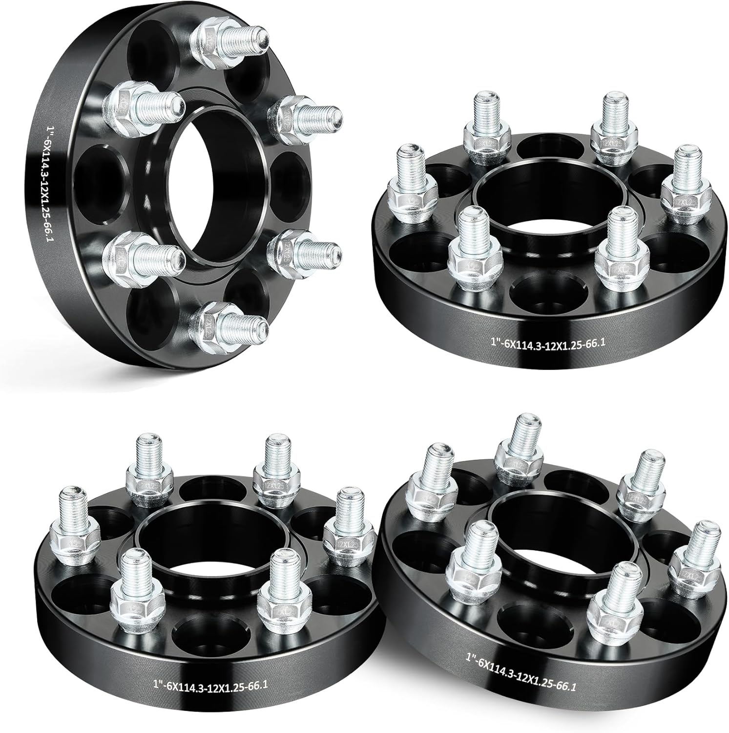 EVIL ENERGY 6x4.5 Wheel Spacers 1.5 inch Compatible with Nissan Frontier 2005-2022, 6x114.3 mm Hubcentric with Lip 6 Lugs 66.1 mm Hub Bore M12x1.25 Studs Black