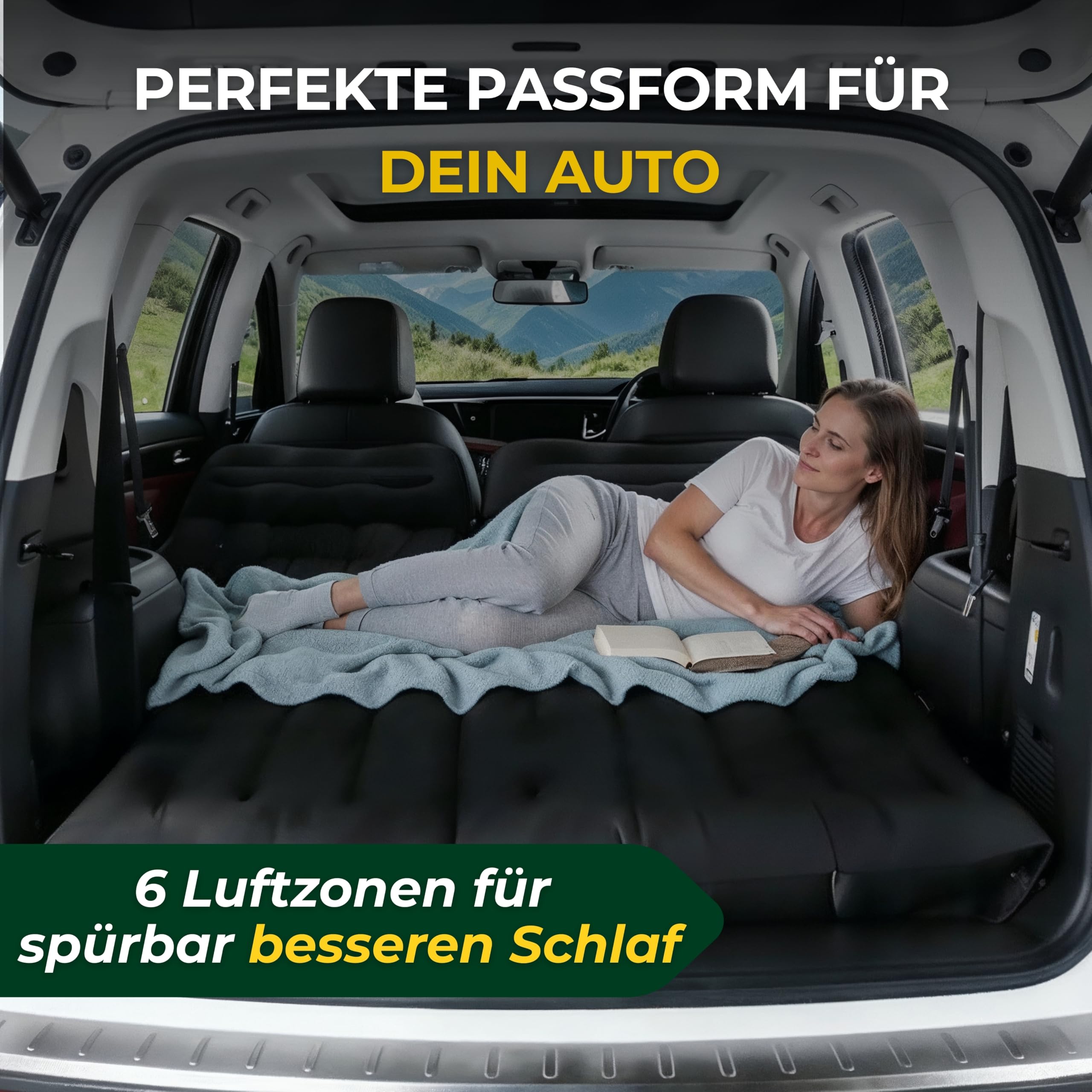 Auto Matratze & Autobett – Luftmatratze Auto für Kofferraum & Rückbank – Luftbett fürs Auto – Bequem im Auto schlafen – Auto Luftmatratze für Kombi, SUV & Limousine, elektrisch aufblasbar