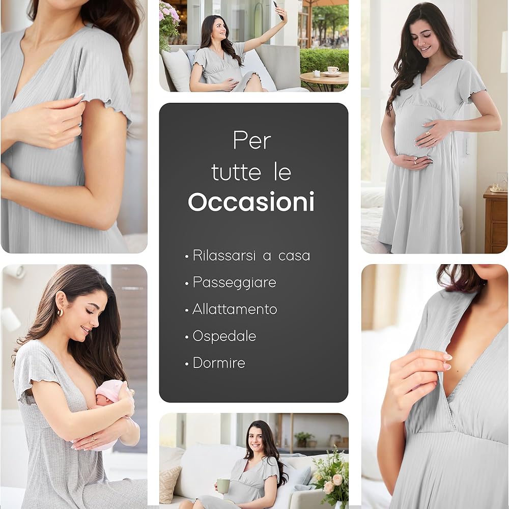 Abbigliamento Allattamento Camicia Da Notte Allattamento KBOPLEMQ - Pigiama Gravidanza Con Bottoni Camicia Sonno Allattamento
