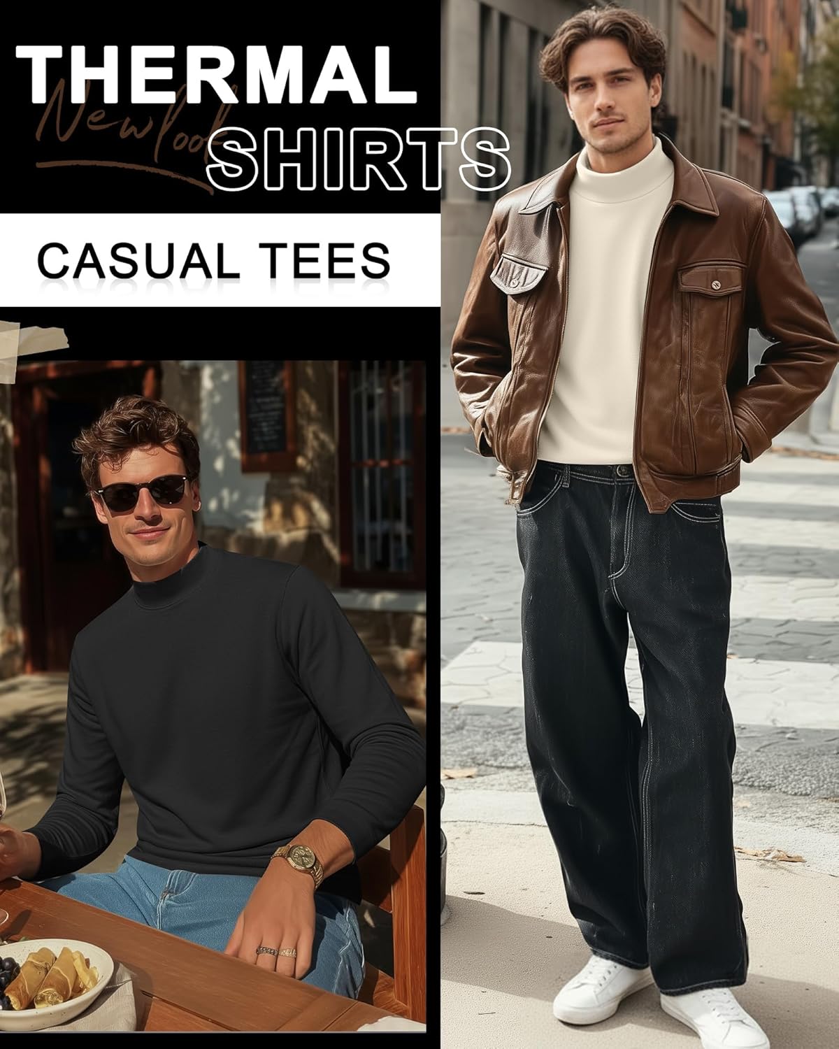 3 Pack Men's Mock Turtleneck Shirts Thermal Long Sleeve Tops Basic Mock Neck Slim Undershirts Pullover Sweaters - Image 5